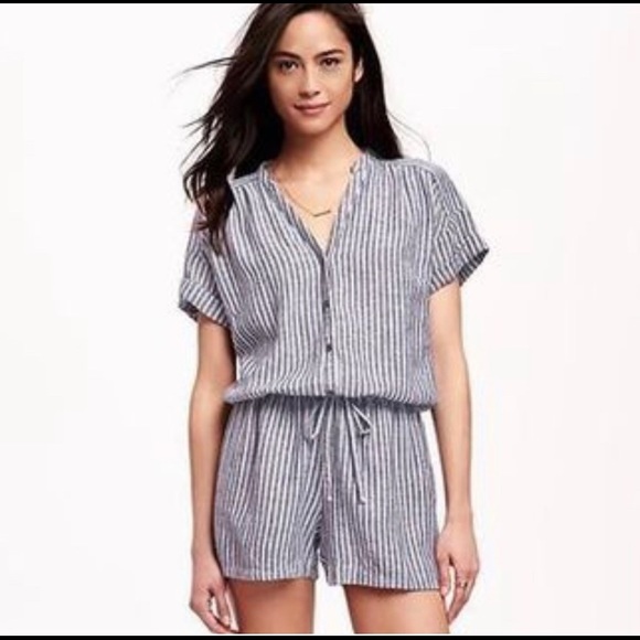 Old Navy Gingham Striped Button-down Romper - Picture 2 of 13